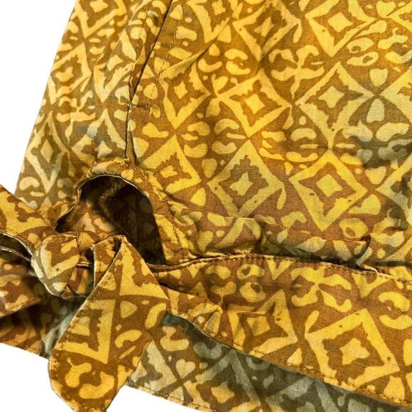 Anthropologie Corey Lynn Calter mustard yellow print side leg tie shorts XS - Picture 2 of 8